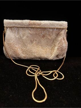 Vintage Carla Marchi Beaded clutch with Gold tone Snake Chain/AS IS